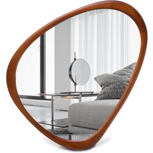 COOL2DAY Irregular Asymmetrical Wood Wall Frame Mirror, Abstract Decorative Odd Shaped Mirror for Living Room, Bedroom, Entryway, Bathroom Home Decor (18" x 22") (Brown)