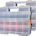 EMENTOL 2PCS Toolbox Organizer Sets, 20 Removable Dividers, Durable Plastic Box, Excellent for Screws, Nuts, Small Parts, 34-Compartment, Black/Orange, 2 Pieces Set