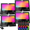 MELPO 30W Led Flood Light Outdoor 300W Equivalent, Color Changing RGB Lights with Remote, 120 RGB Colors, Warm White 2700K, Timing, Custom Mode, Uplight Landscape Lights,IP66 US 3-Plug (4 Pack)