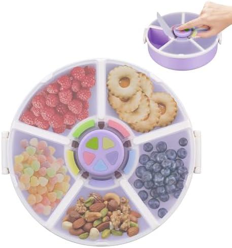 Pawtong Snack Rotator Container Reusable Snack Box with 5 Compartment Dispenser and Lid, Color Matching Opening Lid, BPA and PVC Free, for Home, School, Travel (1 Pack- Purple)