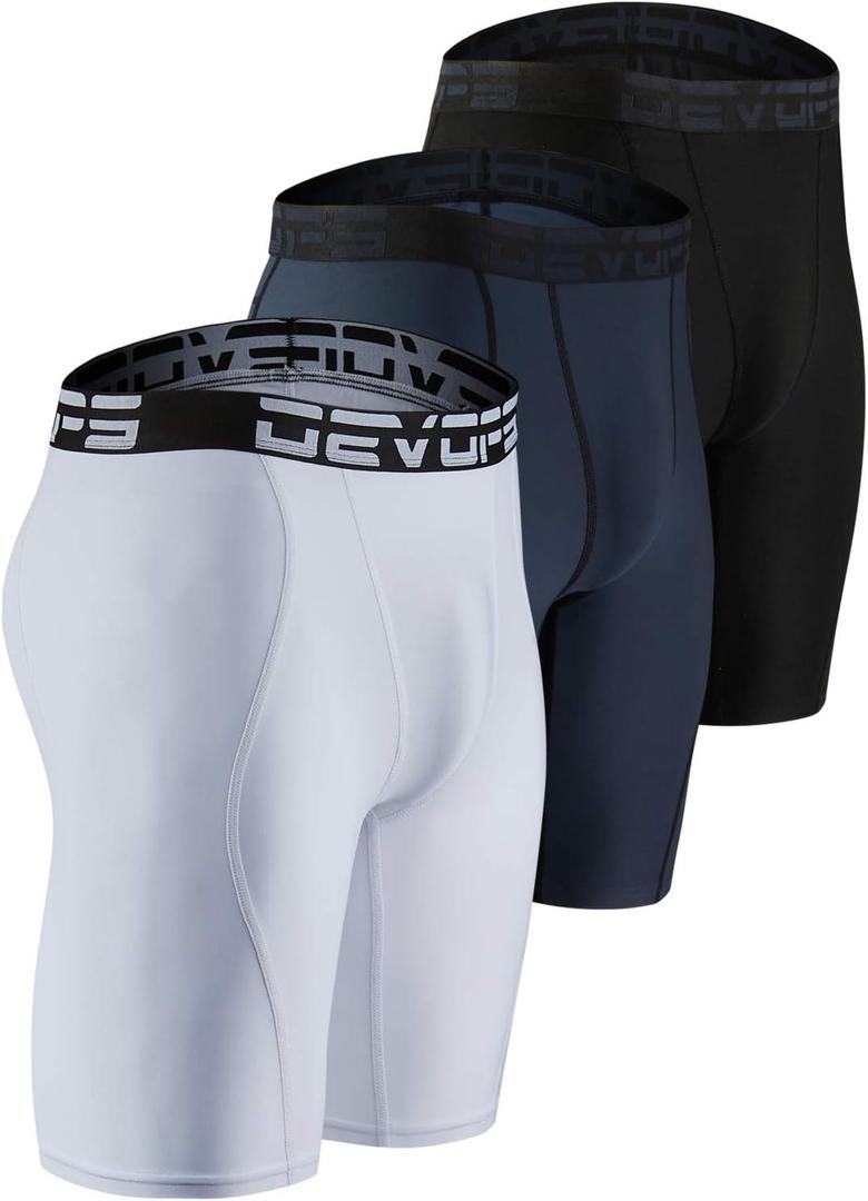 DEVOPS Men's 3 or 5 Pack Compression Shorts Athletic Workout Running Performance Baselayer Underwear with Pocket/Non-Pocket L