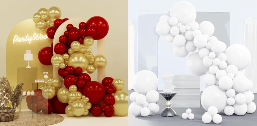 PartyWoo Red and Gold Balloons 140 pcs and PartyWoo White Balloons 140 pcs