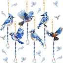 6 Pcs 5d Diamond Art Blue Jay Diamond Painting Winter Blue Ornaments Crystal Wind Chimes Kit Double Sided Jay Ornaments with Crystal Pendant for Winter Tree Home Garden Hanging Ornament