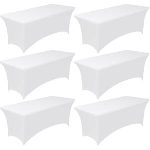 Pureegg Spandex Tablecloth 6ft - 6 Pack, Fitted and Stretch Table Cover for Rectangle Tables, Wrinkle-Resistant and Secure Fabric for Outdoor, Picnic, Party, Wedding, Banquet and Birthday, White
