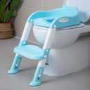 Potty Training Toilet Chair Seat with Step Stool Ladder for Kids and Toddler Boys Girls - Foldable Height Adjustable Children Toilet Training Seat with Safe Handles & Anti-Slip Pads, Blue-White (Blue)