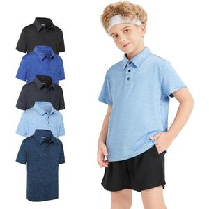 5 Pack Boys&Girls Athletic Polo Quick Dry Short Sleeve Youth Performance Activewear Golf Shirt for Kids (Large)