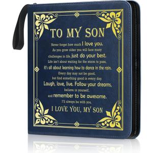 Son Leather Photo Album 4x6 100 Photos, Memory DIY Scrapbook with 25 Sheets and 20 Blank Kraft Sheets, Children's Growth Album Book for Son Kids Birthday Gift Graduation Gift ﻿