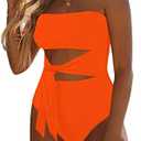 Viottiset Women's Bandeau One Piece Swimsuit Strapless Tie High Cut Out Bathing Suit, L