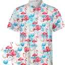 Men's Funny Golf Polo Shirts Quick Dry Blue Cartoon Short Sleeve Polo Shirts (L)