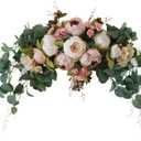 Wedding Arch Flowers, 30 Inch Rustic Artificial Floral Swag for Lintel, Green Leaves Rose Peony Sunflowers Door Wreath Home Decoration (Champagne2)