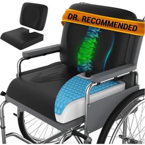 Wheelchair Cushion for Pressure Relief - (2-Piece Set) 18x16 Anti-Slip Wheelchair Seat Cushions for Adults, Seniors with Lumbar Pillow and Removable Strap, Gel Cushion for Wheelchair (Black)