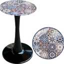 Simmer Stone 13.4" Outdoor Side Table, Round Patio Bistro Table Printed Tempered Glass Top, Waterproof Rust-Proof Base, Small Plant Stand for Balcony, Garden, Deck, 21.6" H (Bohemia)