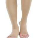 TOFLY® Compression Stockings (Pair), Grade Firm Support 20-30mmHg, Opaque, Unisex, Open Toe Knee High Compression Socks for Varicose Veins, Edema, Shin Splints, Nursing, Travel, Beige M