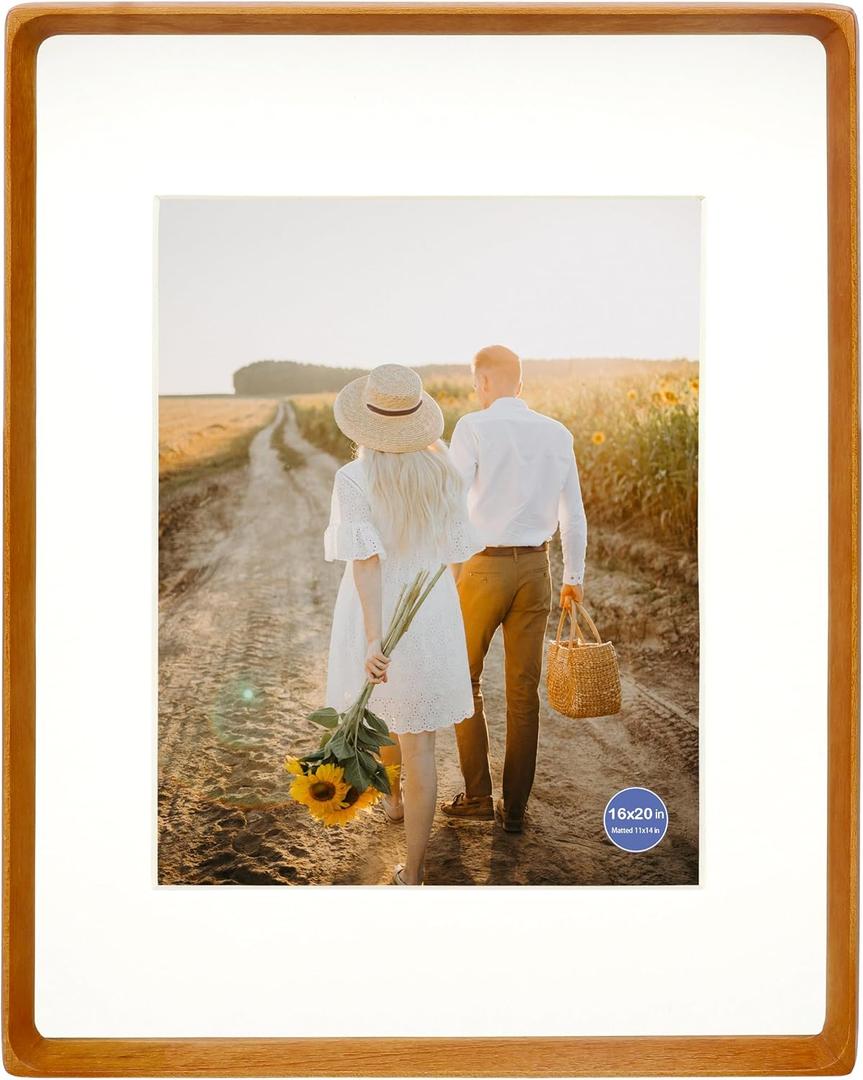 16x20 Picture Frames Teak Solid Wood Vertical Horizontal Standing Display Photos 11x14 with Mat or 16x20 Without Mat Lovely Gift for Desk Tabletop Wall Mount Gallery Poster Frame Y20, 16x20 matted to 11x14