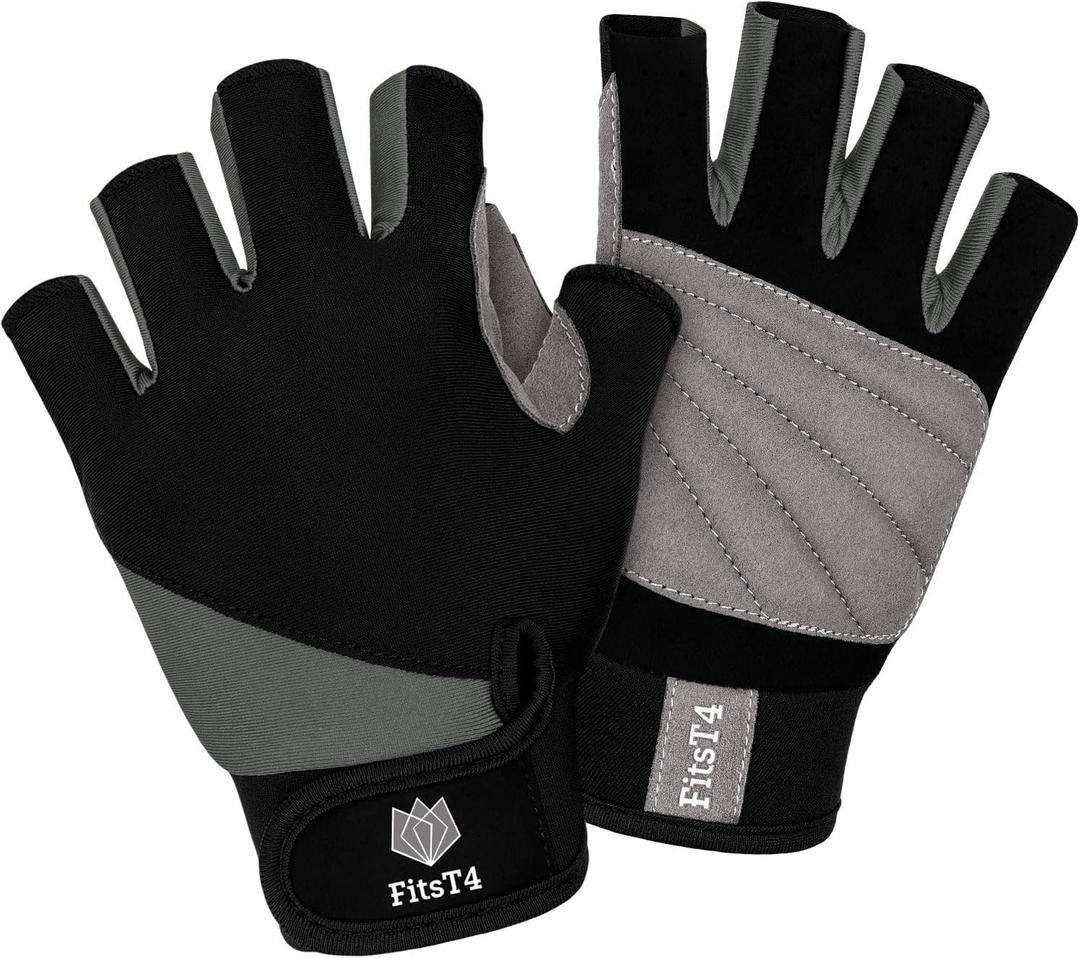 FitsT4 Sports Half Finger Padded Palm Gloves for Diving, Sailing, Jet Skiing, Stand-UP Boarding, Kayaking and Water Skiing, Suitable for Men&Women&Youth (Small( Fits 6.3"- 7.1"), Gray)