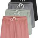 Real Essentials 4 Pack: Girl's Mesh Athletic Running Shorts with Pockets Teens Kids Youth Performance Gym Basketball - Set 7, XL (14-16)