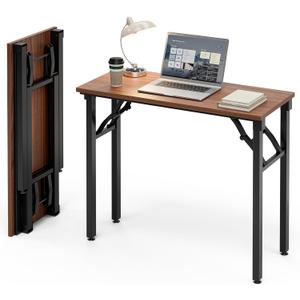 Frylr Small Folding Computer Desk Portable 35.8 Inch Foldable Laptop Table, No-Assembly, Collapsible and Compact for Easy Storage, Lightweight for Small Spaces, Craft and Study Use, Dark Walnut, 35.8 x 15.7 Inch