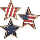 COCHIE 4th of July Decorations Wooden Stars, Patriotic Memorial Day Star Tiered Tray Decor Set of 3, Fourth of July Red White Blue Decoration for Home Office Table Shelf (Flag Hollow)