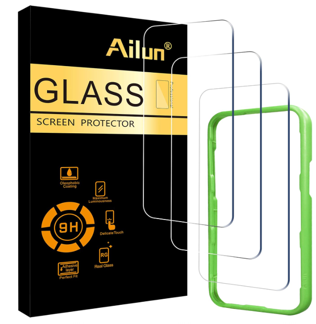 Ailun 2 Pack Screen Protector for iPhone 15 [6.1 inch] + 2 Pack Camera Lens Protector with Installation Frame,Case Friendly Tempered Glass Film,[9H Hardness] - HD