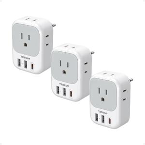 TESSAN European Travel Plug Adapter USB C 3 Pack, PD 20W US to Europe Plug Adapter with 4 AC Outlets 3 USB Ports, Type C Power Adaptor for USA to EU Euro Spain France Iceland Italy Germany Greece
