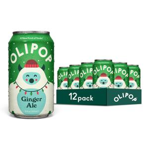 OLIPOP Prebiotic Soda Pop, Ginger Ale, Pantry Pack Packed with Prebiotics, Fiber, and Botanicals, Gluten Free, Vegan, GMO Free, 12oz (12-Cans) (EXP 09/28/27)