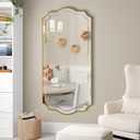 POZINO Gold Oblong Waved Mirror, Large Scalloped Wall Mirrors, 24"x47" Irregular Shaped Mirror, Modern Rectangular Waved Decorative Mirrors for Bathroom Living Room Bedroom Fireplace Hallway Entryway