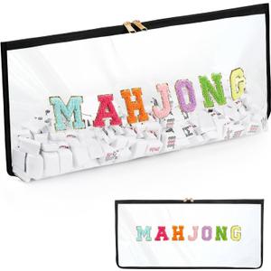 Mahjong Tile Bag Chenille Letter Side Widening, PVC Waterproof American Mahjong Storage Pouch for Travel Party Game 21.3"x10.3"x1.9"(Case Only)