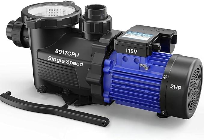 Aquastrong 2HP In/Above Ground Pool Pump, Single Speed, 115V, 8917GPH, High Flow, Powerful Self Primming Swimming Pool Pumps with Filter