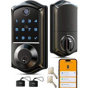 Veise VE017 Fingerprint Smart Door Lock, App Control, 7-in-1 Keyless Entry, Auto Lock, Emergency Power Port, Electronic Touchscreen Keypad, Biometric Smart Locks for Front Door, Matte Black