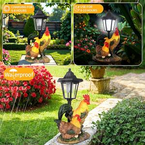 Solar Rooster Decor Outdoor, Chicken Figurines Decorations with Lantern for Outside Patio Yard Backyard Gifts for Mother's Day Birthday Housewarming