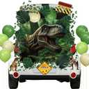 59 Pcs Halloween Trunk or Treat Car Decorations Kit with Dinosaur Banner Warning Tapes Balloons Vines Jungle Theme for SUV Archway Garage Door Entryway Archway Decor