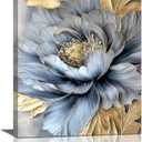 Blue Golden Peony Flower Wall Art For Female Gold Bathroom Canvas Wall Decor Boho Floral Pictures Aesthetic Textured Paintings Prints Modern Woman Artwork Framed Decorations For Bedroom Living Room Office Gifts 16" x 20"