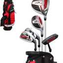 Precise XD-J Kids Golf Clubs Set  Boys & Girls Junior Golf Set with Lightweight Graphite Shafts, Hybrid, Putter & Stand Bag (Right Hand, Red Ages 6-8)