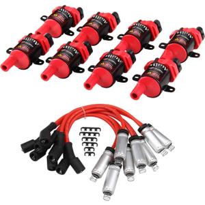 High Performance 8Pcs D585 UF262 Ignition Coils Pack Round Type + 8Pcs 8mm Spark Plug Wire Set Part Number 748UU 12622553 12656210-15% More Energy