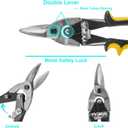 10 Inch Aviation Tin Snips, Heavy Duty Chrome Vanadium Steel Metal Cutter Shears for Cutting Sheet Metal, CR-V Straight Cut