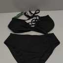 Blooming Jelly Womens Bikini Sets 2 Piece Cheeky High Cut Bathing Suit Sexy Color Block Ribbed Tie Knot Swimsuits (Medium, Black)