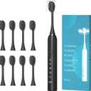 Electric Toothbrush for Adults and Kids, Travel Electric Toothbrush with 8 Brush Heads, Rechargeable Sonic Toothbrush with 5 Modes, 2 Minutes Built in Smart Timer, 42000 VPM Motor (Black)