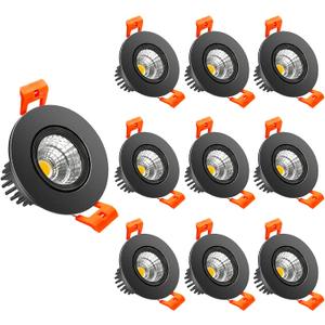 LightingWill 2inch LED Dimmable Downlight, 3W COB Recessed Ceiling Light, Natural White 4000K-4500K, CRI80, 25W Halogen Bulbs Equivalent, Black (10 Pack) (Black Trim - 10Pack)