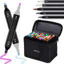 Cautyfky 60 Colors Dual Tip Alcohol Markers, Dual Tips Art Markers, Permanent Sketch Marker Set for Adults Coloring, Painting, Sketching, Illustrations