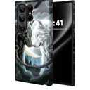 ETLKJVBL for Samsung Galaxy S25 Ultra Case, Black White Wolf High-Definition Painted Glass Back Cover with Soft Silicone TPU Bumper, Shockproof Protective for S25 Ultra Phone Case