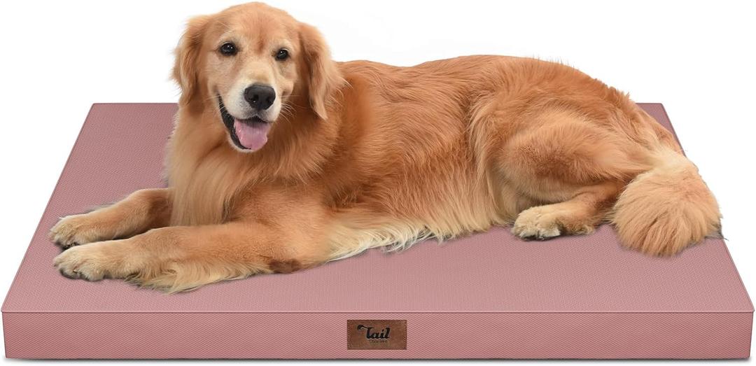 Outdoor Orthopedic Dog Bed for Extra Large Dogs, XL Waterproof Flat Pet Bed 44x32 Inch, Egg Crate Foam with Removable Washable Oxford Cooling Cover, Pink