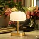 Oneach 9" Cordless Table Lamp, Gold Rechargeable Battery Operated Lamp, 3-Way Stepless Dimming Touch Lamps, Small Glass Bedside Nightstand Light for Bedroom Dining Table Living Room Shelf Decor