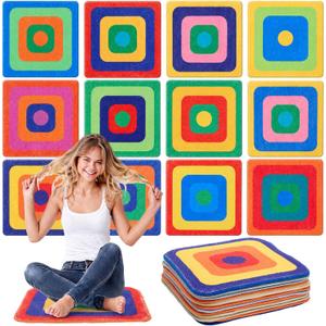 Drydiet 12 Pcs Carpet Seats for Classroom 16" Square Rug Seat, Rainbow