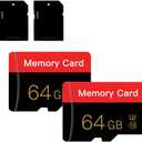 2 Pack Micro Memory Card 64 GB with Adapter, C10/U3/UHS-I/A1, TransFlash Card, TF Card for Camera, Smartphone, Tablet, Drone (Red 64GB *2)