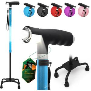 BeneCane Quad Cane Walking Cane with Two Led Lights with Big Base T HandleLightweight Adjustable Walking Stick Four Pronged Sturdy for Men and Women