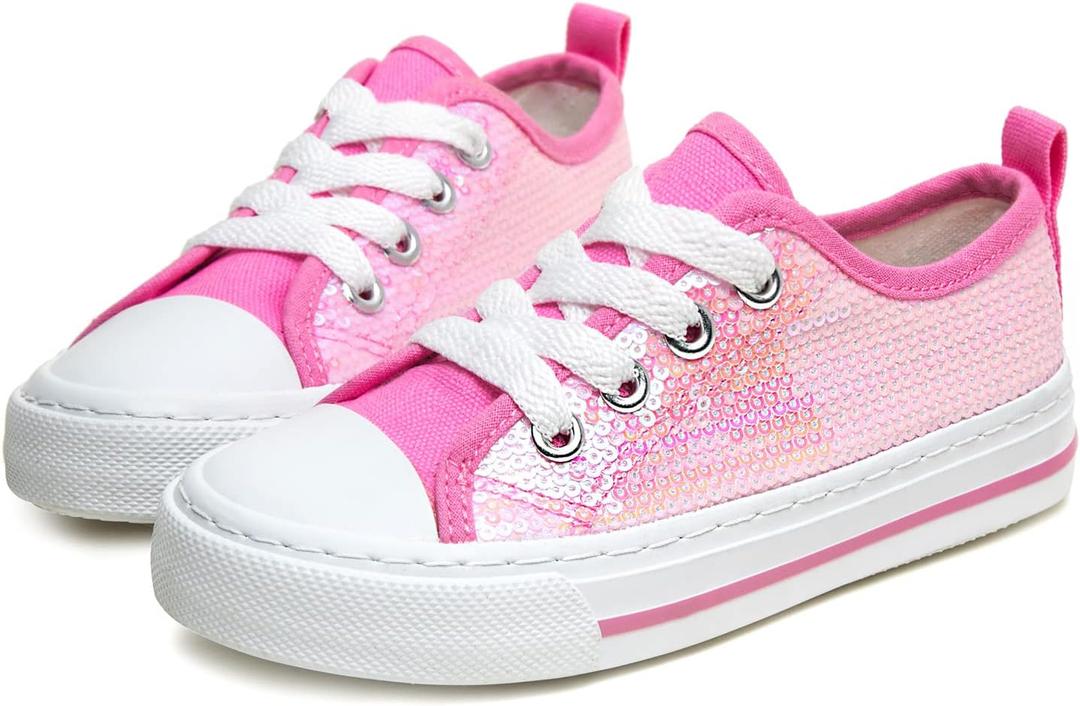 ToandonToddler Kids Sneakers Sparkle Fashion Glitter Sequins Canvas Shoes (Pink, 11)