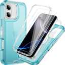Compatible with iPhone 16 Case with HD Screen Protector, Heavy Duty Shockproof [3 in 1] Clear Phone Cases for iPhone 16 6.1" (Blue)