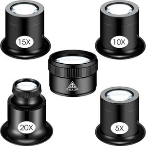 5 Pcs Jewelers Loupe Portable Monocular Magnifier Magnifying Glass Eye Loops Magnifier with 30 x 36 mm Lens Watch Jewelry Experimental Repair Tool for Textile Optical Circuit Coins (5X 10X 15X 20X)