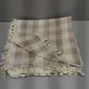 Checkered Tablecloth Rectangle Cotton Linen Gingham Table Cloth with Tassel Washable Wrinkle Free Heavy Duty Buffalo Plaid Table Cover for Dining/Party/Picnic (Beige, 55" x 55" (Square))