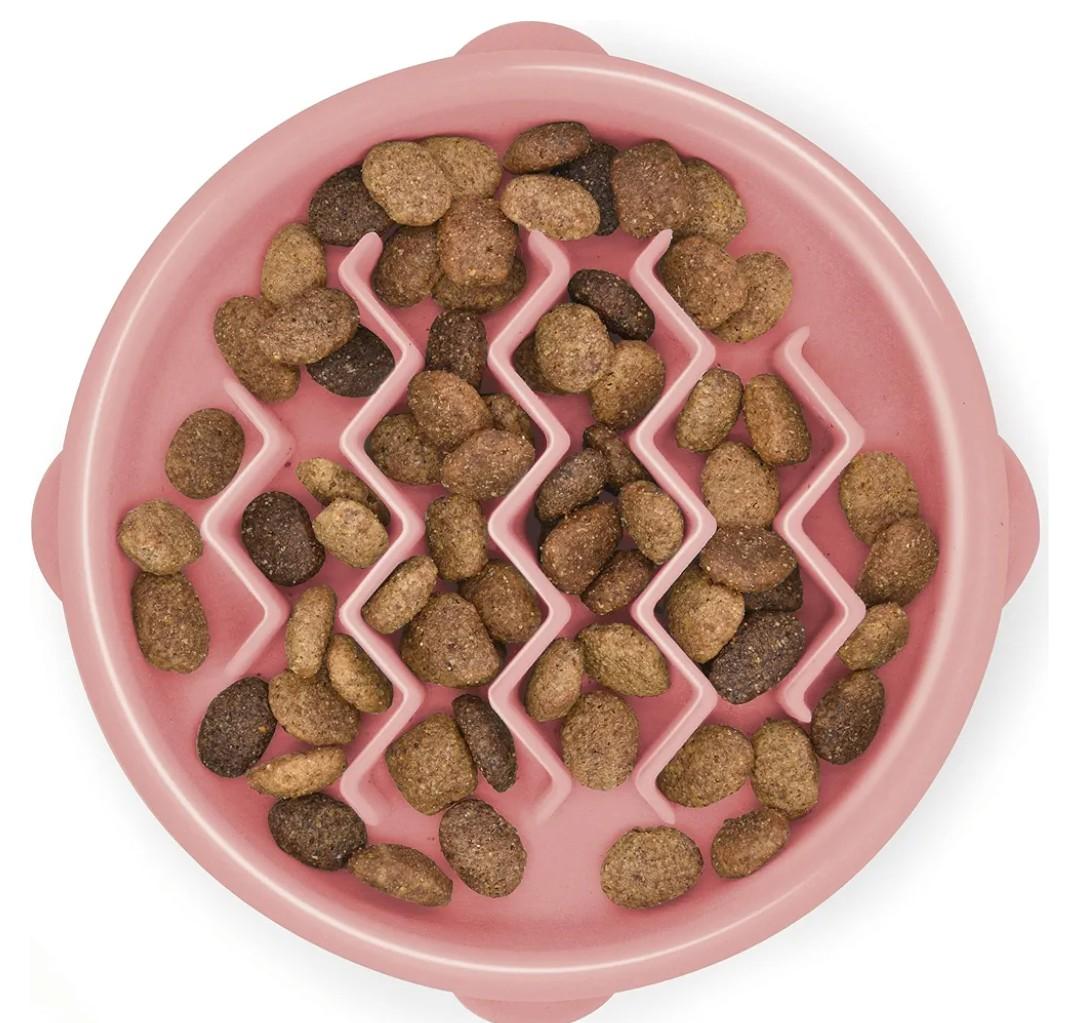 Outward Hound Fun Feeder Slo Bowl – Small 3/4-Cup Capacity, Slow Feeding, Small Dogs, Puppies & Cats, Non-Slip, Pink, Wave Pattern